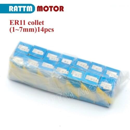 Free shipping Full set ER11 (1-7mm) 14pcs collet beating 0.1mm precision spring collet for CNC milling 0.8kw 1.5KW spindle motor