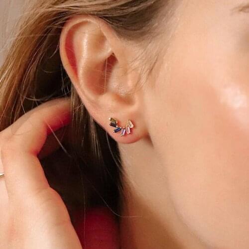 Rainbow Zircon Stud Earrings For Women 925 Sterling Silver Ear Needle Crystal Small Cartilage Earrings Romantic Bohemia Jewelry