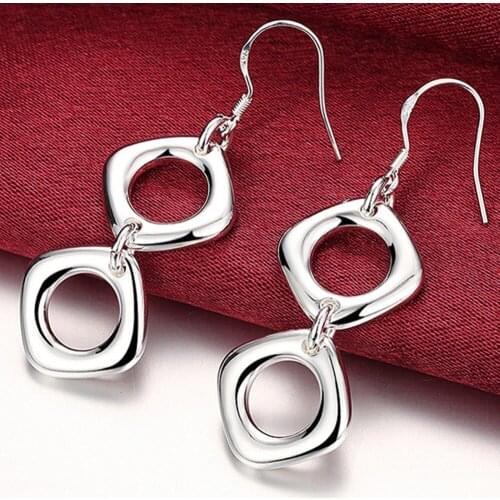 New Arrival 925 Sterling Silver Fashion Simple Oblique Square Drop Earrings Female Fine Jewelry