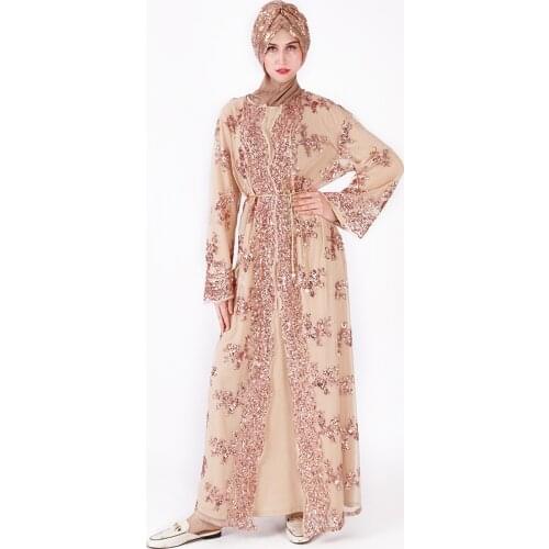 Floral Sequin Abaya Kimono Cardigan Hijab Muslim Dress Turkish Islamic Clothing Abayas For Women Dubai Kaftan Robe Islam Caftan