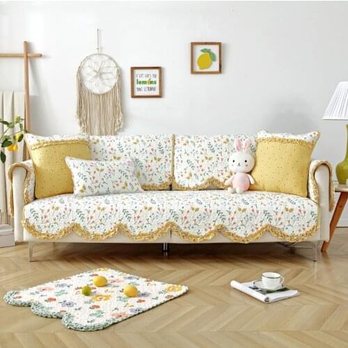 1Piece Four Seasons Universal Cotton Printed Sofa Towel Pastoral Flower Wave Edge Non-Slip Sofa Cover Cushion Towel Home