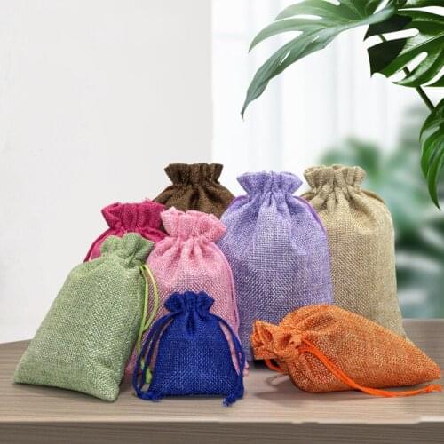 10Pcs/set Linen Bags for Candy Cookie Drawstring Burlap Bag Birthday Party Wedding Decoration Supplies Cosmetics Gift Bags