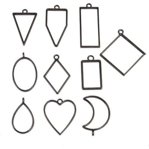 10pcs/lot Border Mold Bronze KC Gold Rhodium Geometric Hollow Metal Frame Bezel Epoxy Resin Pendant Tray For DIY Jewelry Making