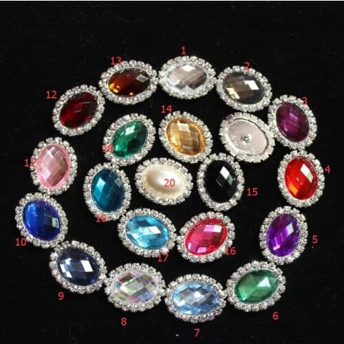 30 Pieces 25*20mm Wholesale Glass Acrylic Rhinestone Buttons with Shank Embellishment DIY Craft