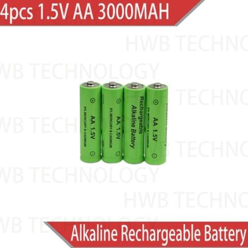 4pcs/Lot AA 3000MAH ZnMn 1.5V AA rechargeable alkaline battery cell, Zn-Mn batteries replace for 1.2V ni-mh battery