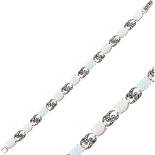 Silver 925 Sterling Opal & Marcasite Sterling Bracelet