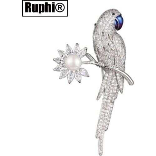 Zircons Parrot Design Fashion Pearl Bird Animal Pin Brooch for Women Suit ornament accessories
