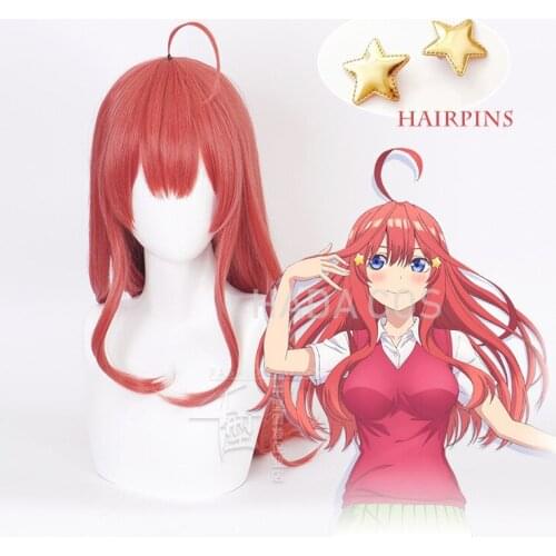 Anime The Quintessential Quintuplets Nakano Itsuki Cosplay Long Wig Star Hairpins Synthetic Hair + Free Wig Cap Role Play Girls