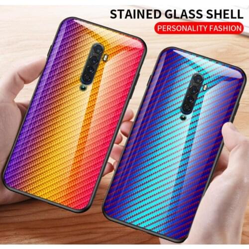For OPPO Reno2 Z Realme 5 Pro Q XT A9(2020 A11x Fashion Shine Colorful Carbon Tempered Glass Phone case Slim TPU Edge Back Cover