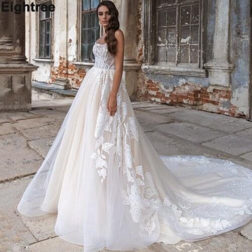 Eightree Wedding Dresses Beach Boho Strapless Lace Appliques Bridal Gown Elegant Backless Princess Wedding Party Gown Plus Size