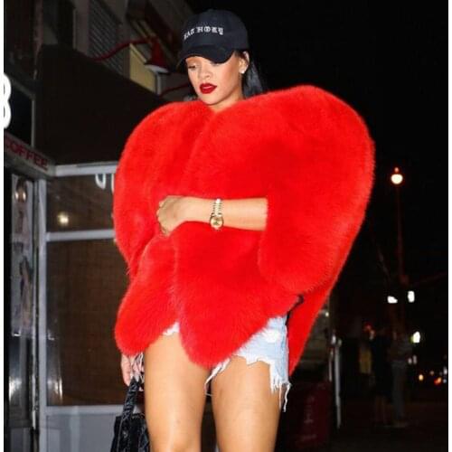 FIRSTTO Red Fur Coats