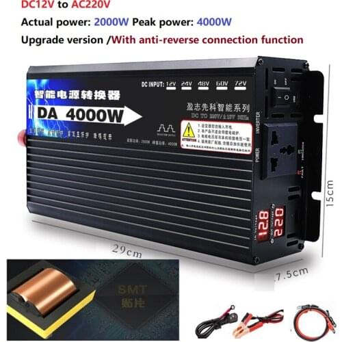 Inverter DC12V/24V To AC 220v 50HZ 4000W Watt Voltage transformer Power Converter Solar For Car Inverter Househol DIY