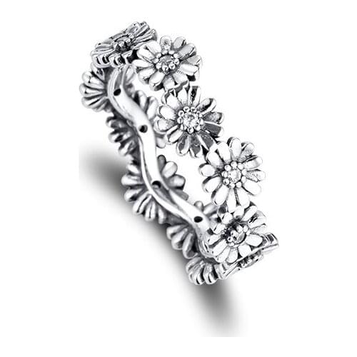 Sparkling Daisy Flower Crown Ring Sterling Silver Jewelry Rings For Woman Party Fashion Female Rings Jewelry Making