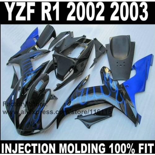 Full injection mold fairings kits for YAMAHA YZF R1 2002 2003 R1 02 03 blue flame ABS fairing parts