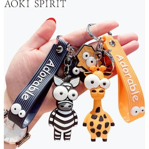 Creative Cartoon Funny Animal PVC 3D Big Eyes Giraffe Zebra Keychain Phone School Bag Car Pendant Accessory Gift for Students