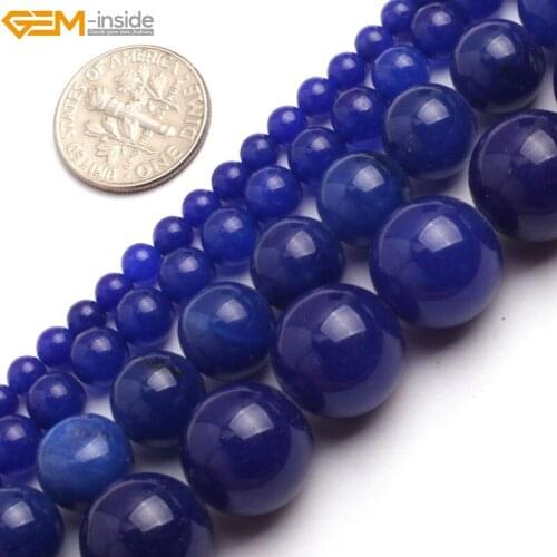 Gem-inside 4-14mm Round Stone Beads Dark Blue Jade Beads For Jewelry Making Beads Bracelet 15inche DIY Beads