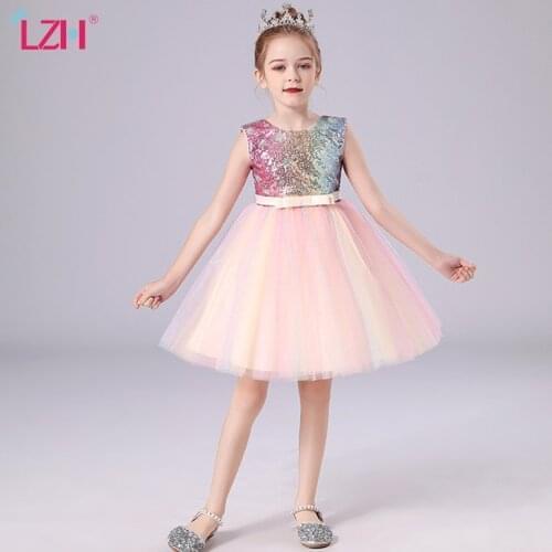 LZH Summer Dress 2021 Kid Girl Wedding Dress Lace Mesh Childrens Clothing Sleeveless Princess Dress For Girls 4-12 Year Costume