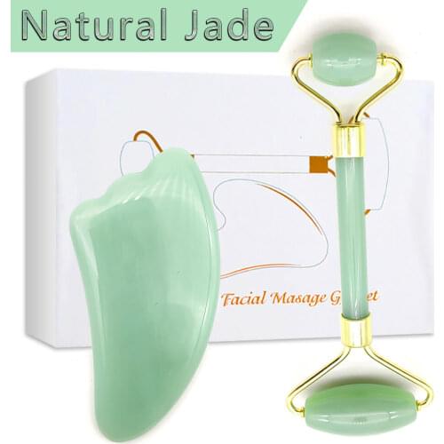 Facial Massage Roller Double Heads Jade Stone Gua Sha Tools Face Lift Body Relaxation Slimming Beauty Health Skin Care Set