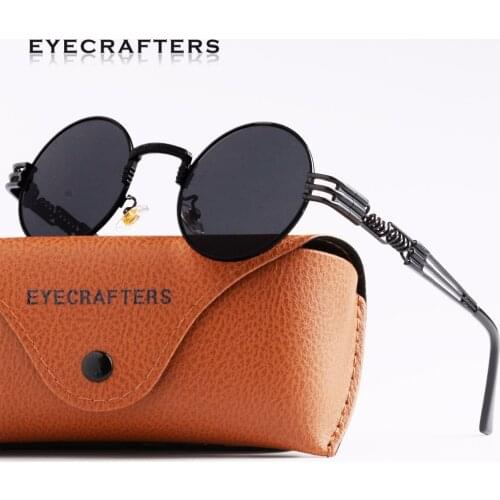 Fashion John Lennon Round Steampunk Sunglasses Men Women Black Metal Frame Retro Vintage Coating Mirrored Eyewear Shades Black