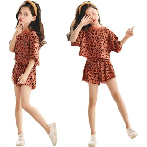 Fashion Leopard Girls Clothing Sets Summer Casual Top And Shorts 2Pcs Little Princess Suit 2 3 4 5 6 7 8 9 Year Old Kids Clothes