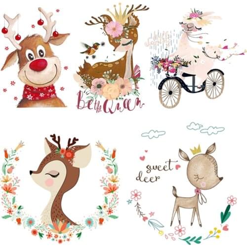 Cartoon Patches For Clothing DIY Heat Transfer Stickers Washable Iron-on Patches T-shirt Jeans Stickers Christmas Deer applique