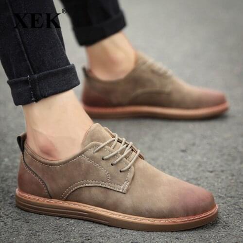 XEK 2018 Spring/Autumn Men Casual Shoes Breathable British Leather Shoes Man Flat Shoes Plus size 44 ZLL393