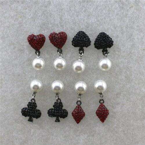 2019 new retro style fashion Spades red heart playing cards inlaid semi-precious stones imitation pearl personality earrings