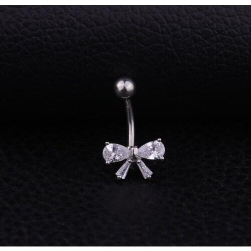 New Hot Fashion Sexy Piercing Navel Nail Body Jewelry Bow Pendant Crystal Belly Button Rings for Women Girls