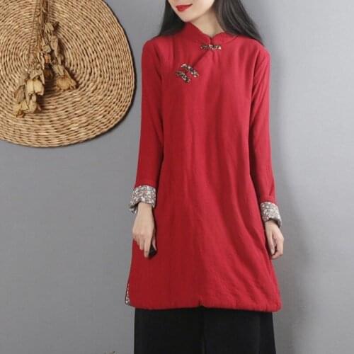 2020 Winter New Chinese Dress Qipao Thick Warm Vintage Robe Button Original Chinese Style Clothing Women Cheongsam Dress 11725