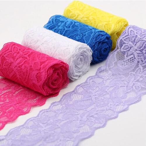 New 1Yard Flower Pattern 8CM Wide Elastic Lace Fabric Ribbon Lace Trim Ribbon Diy African Fabrics Stretch Lace for crafts