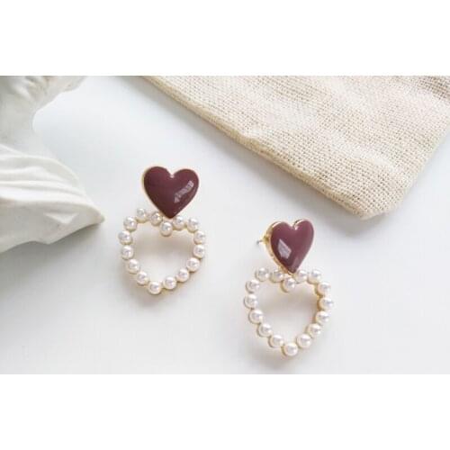 Wholesale Peach Heart Pearl Fashion Simple Earring S925 Silvery Lovely Sweet Female Women Zinc Alloy Cute/romantic Wholesale
