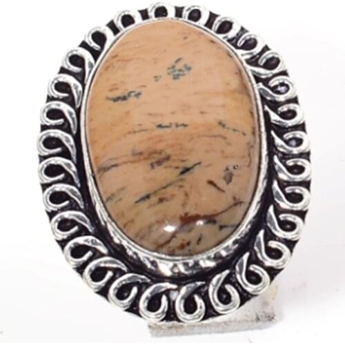 Genuine Jasper Ring Silver Overlay over Copper, Hand made women Jewelry gift USA Size : 9