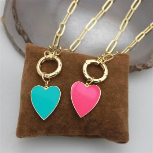 16inch 5pcs/lot Fashion plated copper/enamel necklace,heart shape charm jewelry,popular copper chain necklace cheap wholesale