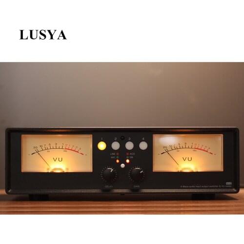 LUSYA 4-IN-1-OUT Switcher Sound Level Indicator VU2 MIC+LINE Dual VU Meter DB Panel Audio Splitter Box T0313