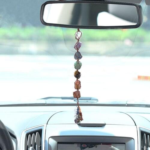 Car Crystal Hanging Ornament Natural Stone Lucky Healing Aura Rolling Gem Tassel Pendant Auto Decoration Interior Accessories