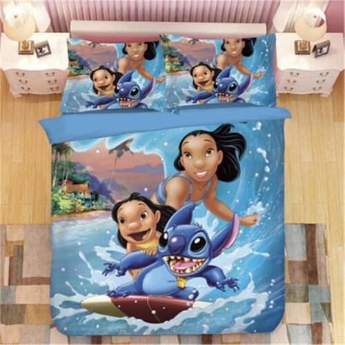 Cartoon Stitch Printed Bedding Set Polyester Cute Single Twin Full Queen King Size Bedclothes Childrens Boy Girl Bedroom