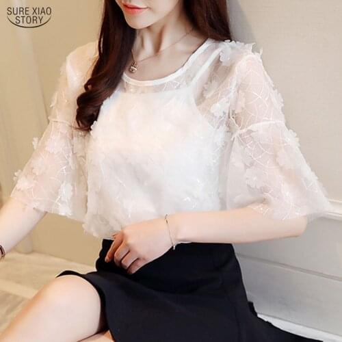 Casual Women Clothing Korean Summer Short Sleeve Print Blouses Blusas Mujer De Moda 2021 Fashion White Tops 8654 50