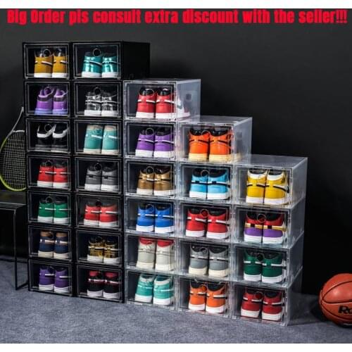 4/6PCSTransparent Plastic Shoe Storage Boxes Clear Sneakers AJ Display Case High-tops Football Shoe Box Stackable Shoes Cabinet