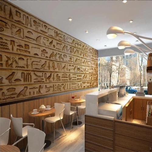 Retro 3D Stereoscopic Egypt Classical Hieroglyph Wall Paper Coffee Hourse Bar Restaurant Industrial Decor Mural Wallpaper 3D