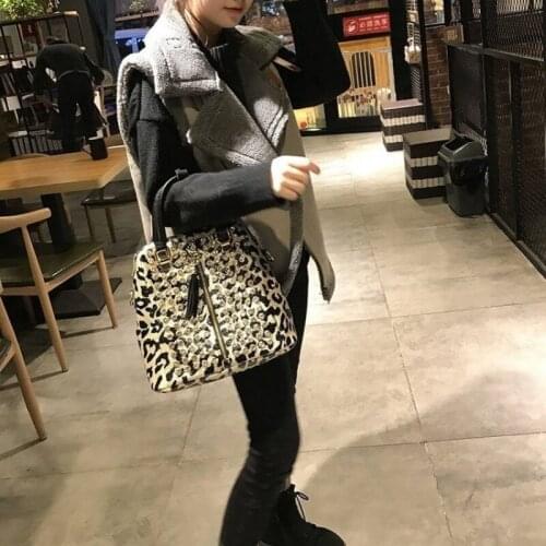 Leopard Backpack Print Gold Female Multifunction Shoulder Crossbody Fashion Rhinestone College School Backpack Sweet Pink Travel