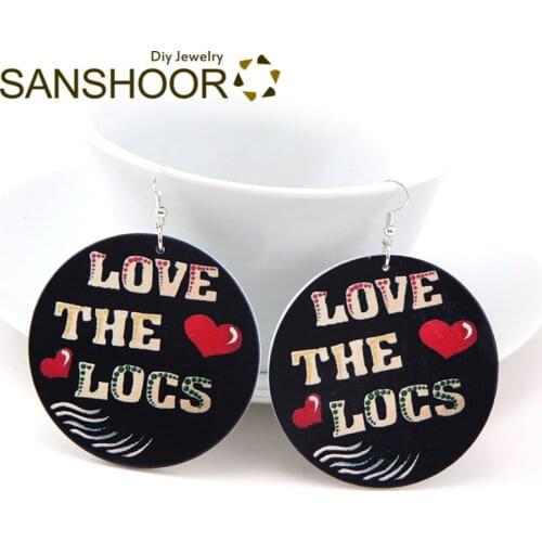 SANSHOOR Love The Locs African Wood Drop Earrings 6cm Large Size Afrocentric Ethnic Halloween Jewelry For Women Blacks 1Pair