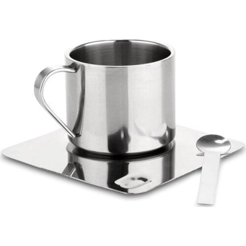 Hot Sale Stainless Steel Coffee Tea Cup Mug Saucer Spoon Double Wall Hot Cold Coffee Tea Water Drinks Thermal Mugs