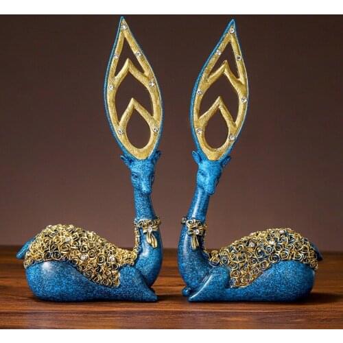 Nordic Ins Light Luxury Resin Couple Deer Sculpture Ornaments Home Living Room Desktop Decor Statue Crafts Valentines Day Gifts