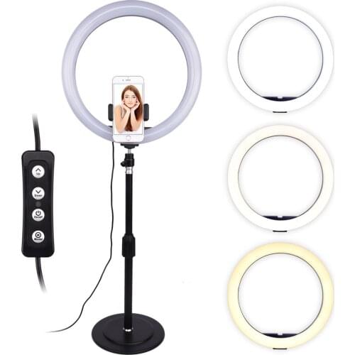 3 Light Modes LED Ring Light With Phone Holder Dimmable Monopod USB Charging Ring Light For Live Streaming Photography