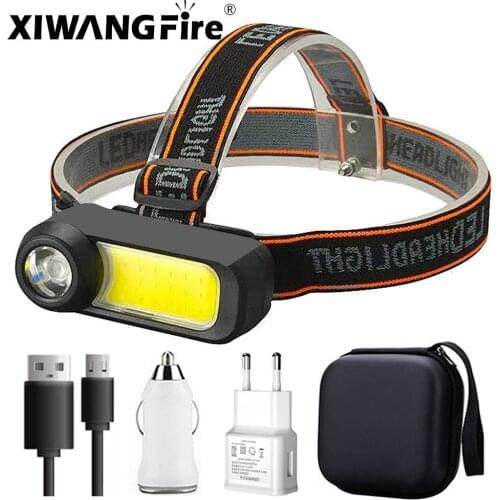 Xiwangfire Portable Mini Headlamp COB+xpe Lamp Beads with Built-in 1200Ma 18650 Battery LED Headlight Outdoor Camping Head Torch
