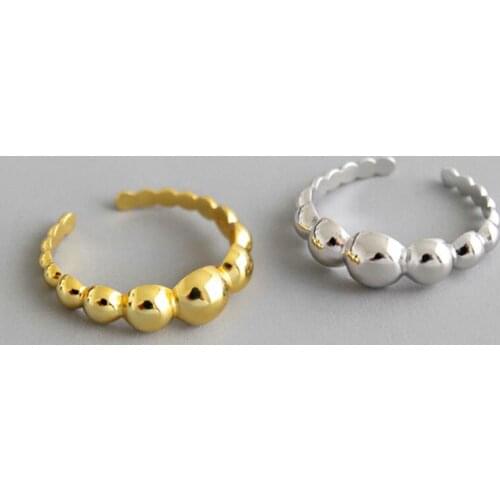 YIZIZAI Silver Plated Fashion Bead Open Ring Personality Womens Round Golden Ring For Female Jewelry Adjustable
