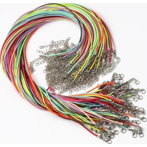 50pcs 45mm Braided Adjustable Colors Leather Rope Wax Cord DIY Handmade Necklace Pendant Lobster Clasp String Cord Jewelry Chain