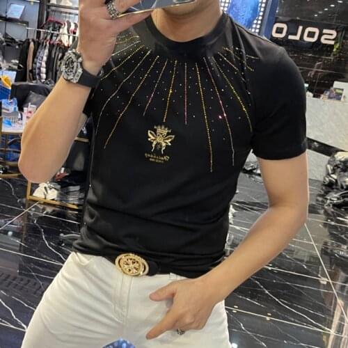 2021 Fashion Bee Print Short Sleeve T-shirt Men High Quality Hot Drilling Tee Shirt Homme Social Club Outfits Designer Clothing