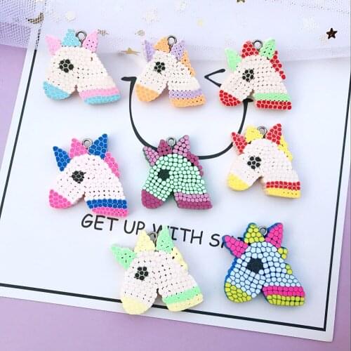 25*30mm Polymer clay unicorn Flat back Rubiks cube design necklace charms very cute keychain pendant for DIY decoration