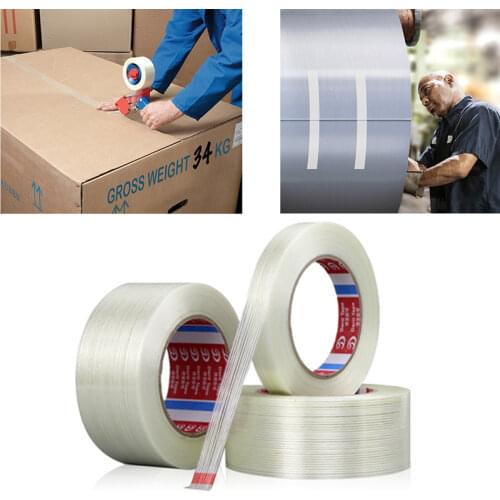 50M 5/10/15mm Strong Glass Fiber Tape Transparent Striped Single Side Adhesive Tape